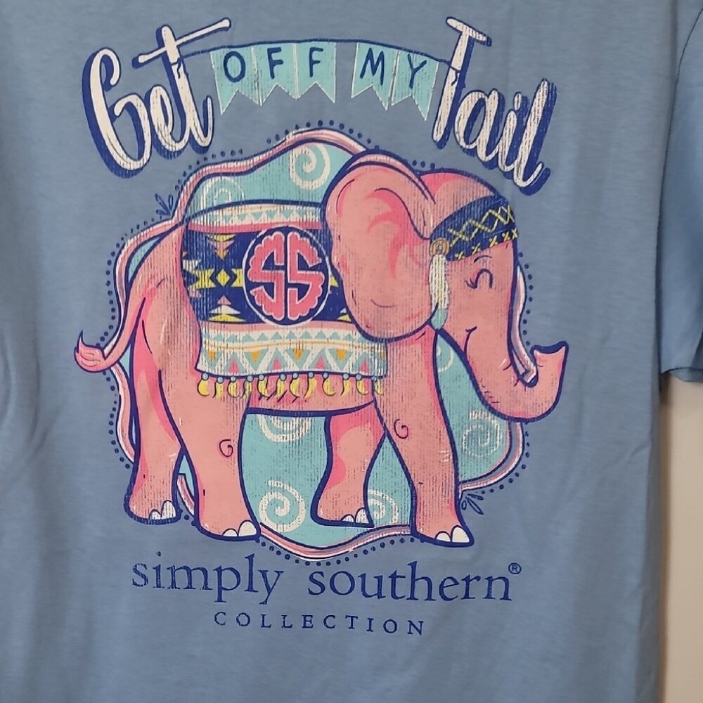 Simply Southern Womens Small Light Blue T-Shirt "Get Off My Tail" Elephant Graph - Picture 4 of 11